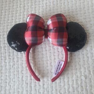 Disney Parks Christmas plaid and sequin Minnie Mouse ear headband One Size Fits
